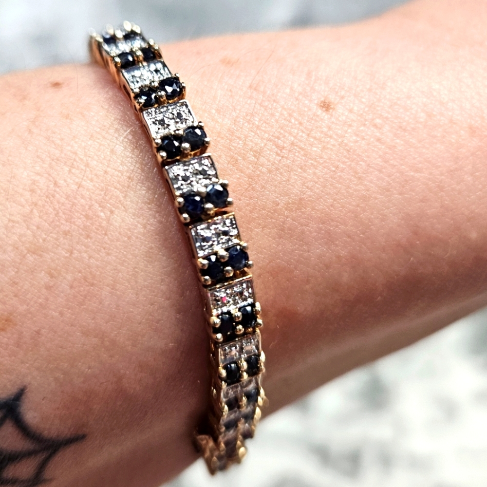 925 Sterling Silver Gold Overlay Cubic Zirconia Multi Tone Tennis Bracelet 7 1/4